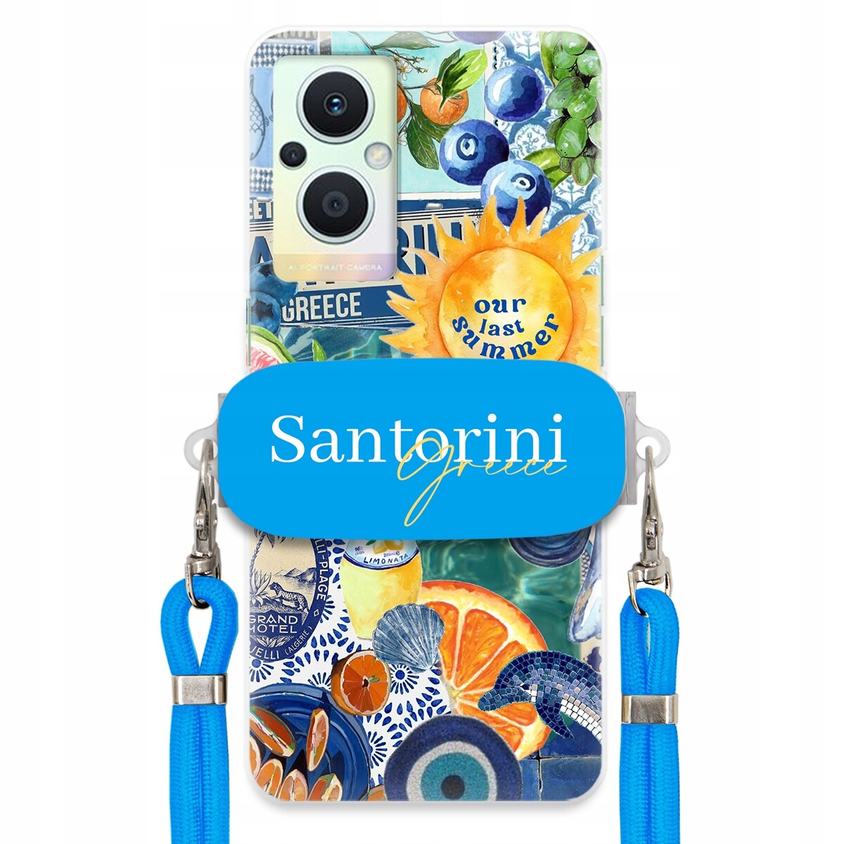 Pouzdro pro Oppo Reno 8 Lite Modré Crossbody vodítko držák Santorini Sea