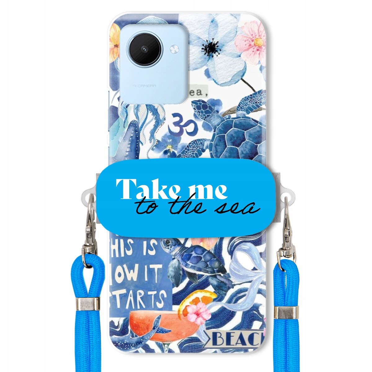 Pouzdro pro Realme C30 Modré Crossbody vodítko Držák Take Me To The Sea