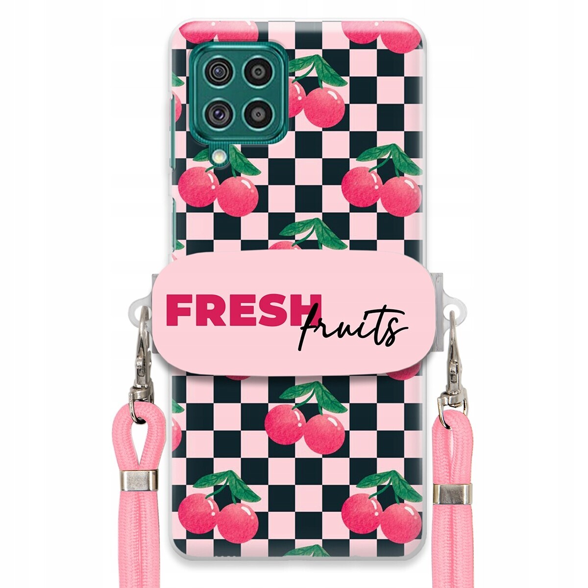Pouzdro pro Samsung F62 Vodítko Pink Crossbody Držák Šachovnice Fresh Fruits