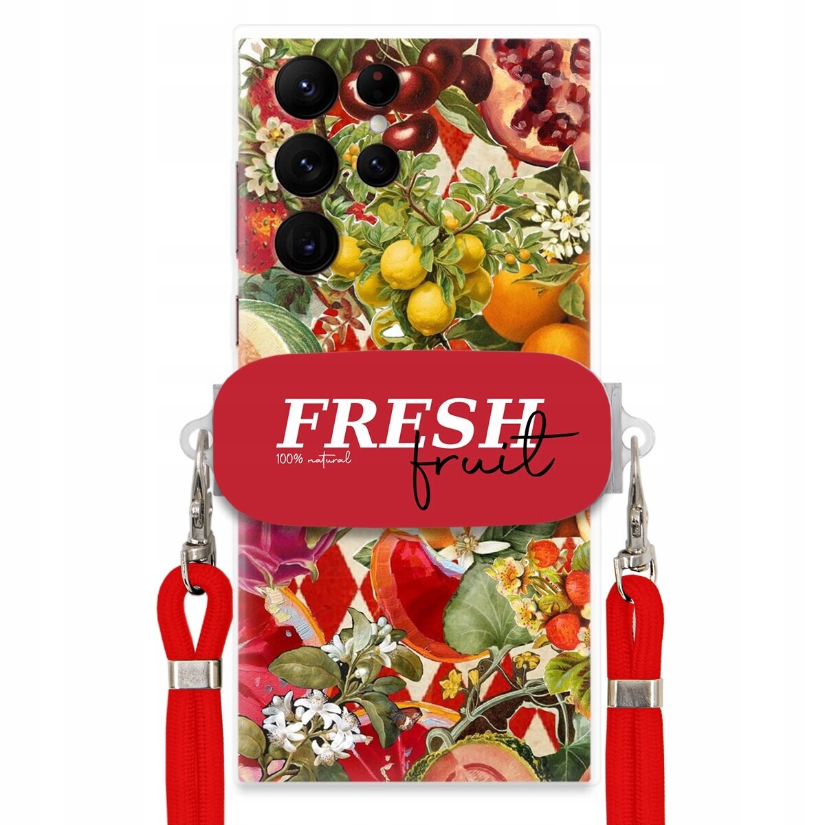 Pouzdro pro Samsung S22 Ultra Červené Crossbody vodítko Držák Fresh Fruit