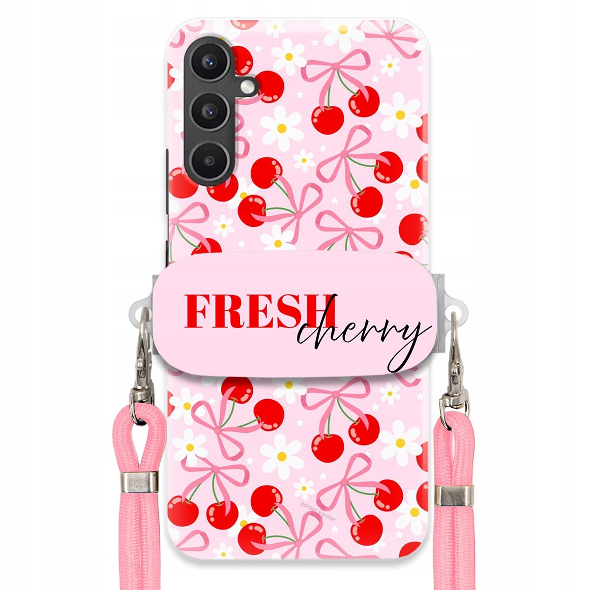 Pouzdro pro Samsung A34 5G Case Držák Šňůrka Růžová Fresh Cherry Kokardy
