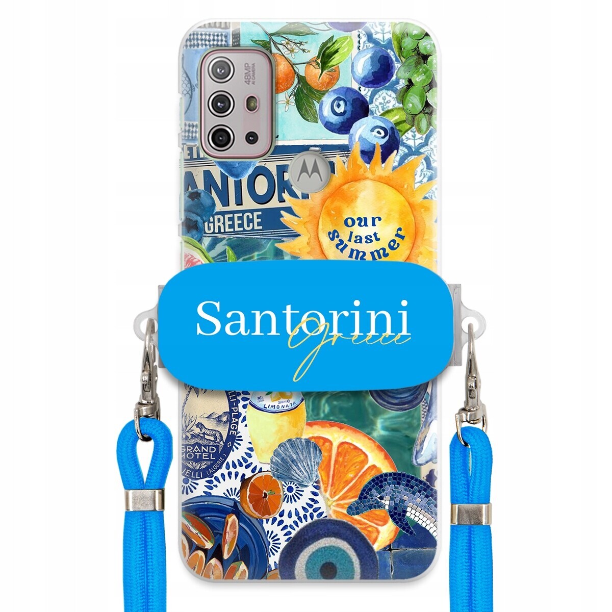 Pouzdro pro Motorola G20 Modré Crossbody vodítko Držák Santorini Sea Vibes