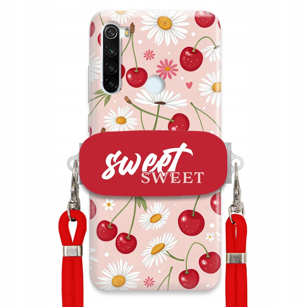 Pouzdro pro Xiaomi Redmi Note 8T Červené vodítko držák Crossbody Sweet Cherry