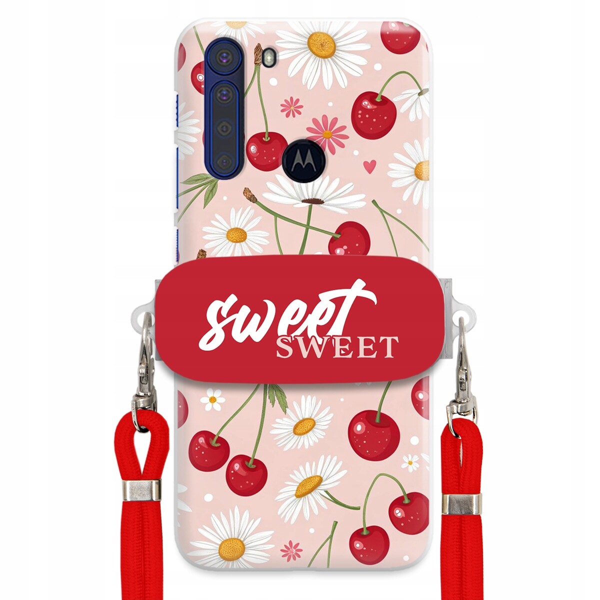 Pouzdro pro Motorola One Fusion Červené vodítko držák Sweet Sweet Višňový Květ