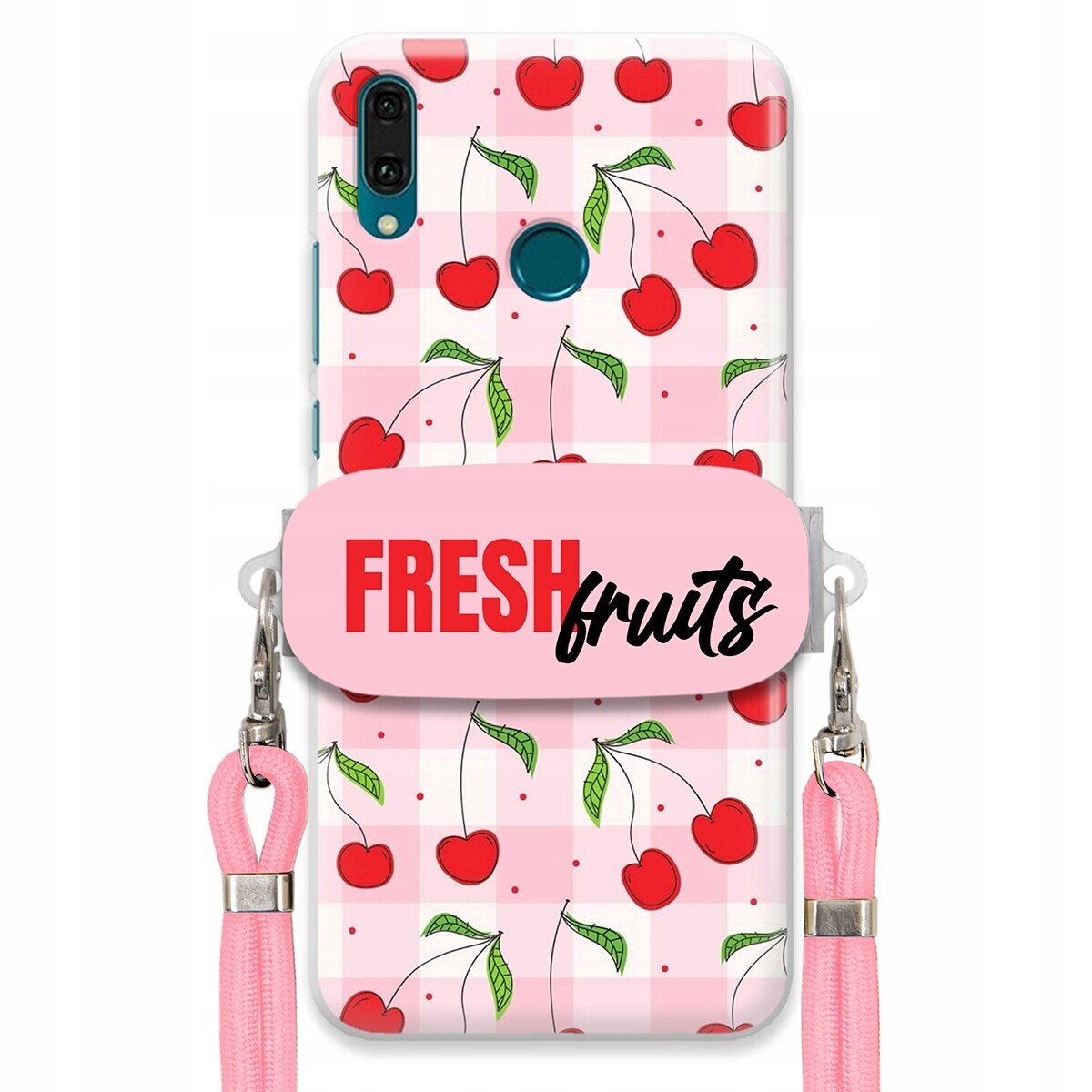 Pouzdro pro Huawei Y9 2019 Držák Šňůrka Růžová Fresh Fruits Mřížka