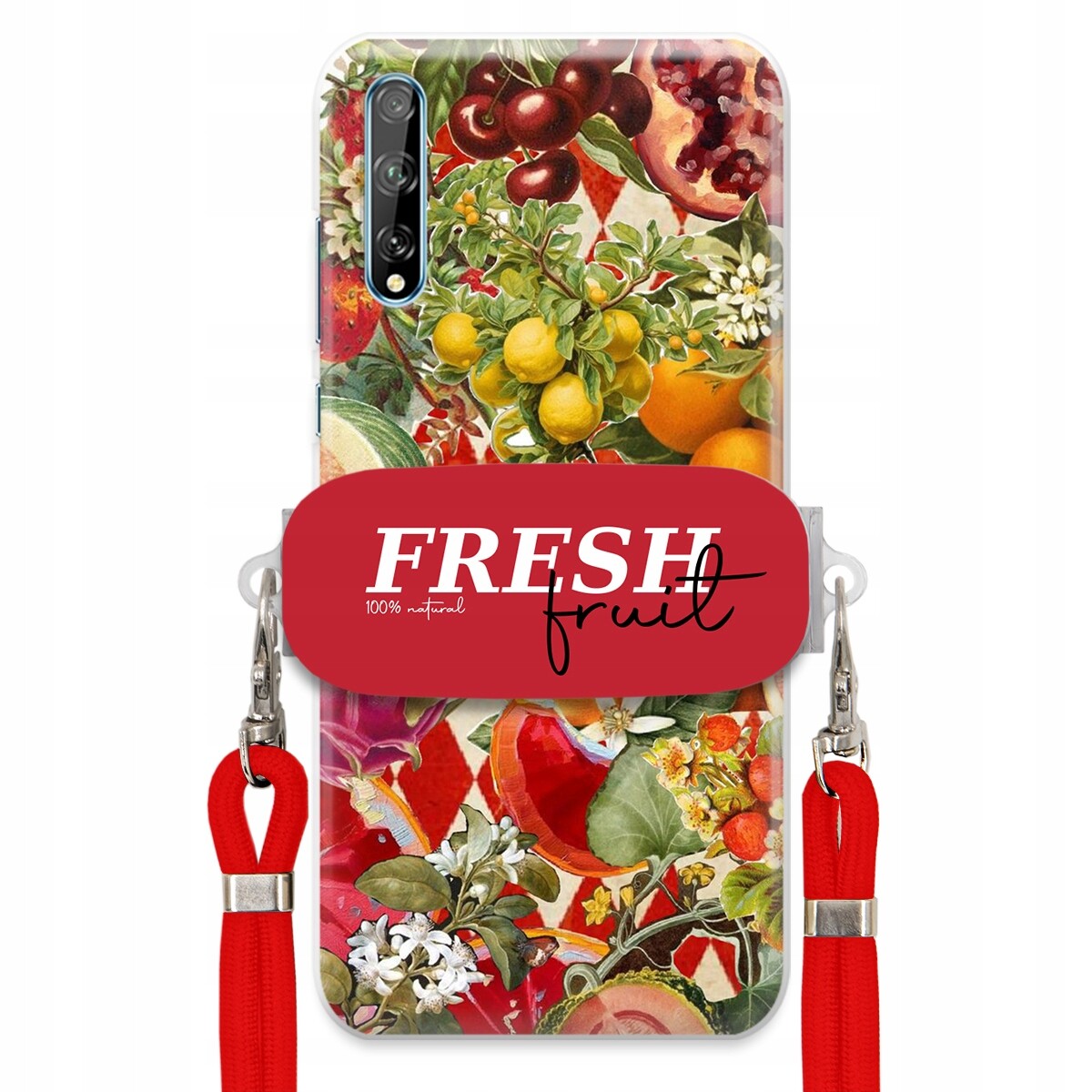 Pouzdro pro Huawei Y8P Červené Crossbody vodítko Držák Fresh Fruit Ovocné
