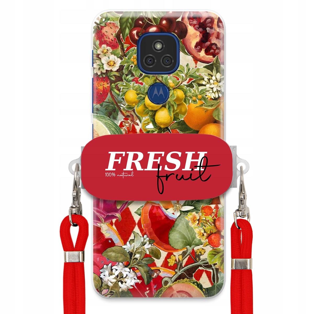 Pouzdro pro Motorola G9 Play Červené Crossbody vodítko Držák Fresh Fruit