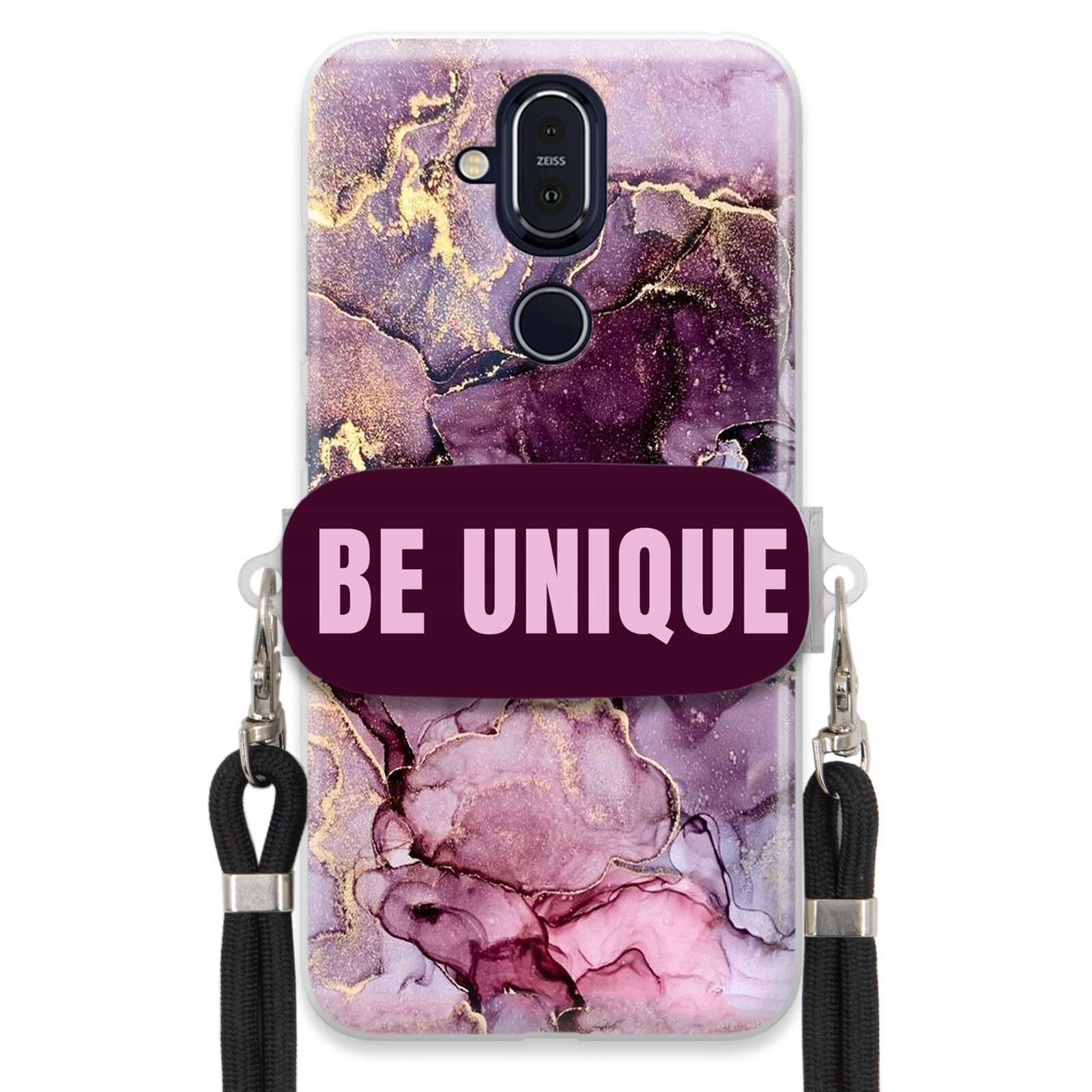 Pouzdro pro Nokia X7 Case Uchytka Šňůrka Černá Be Unique Fialová Mramorová