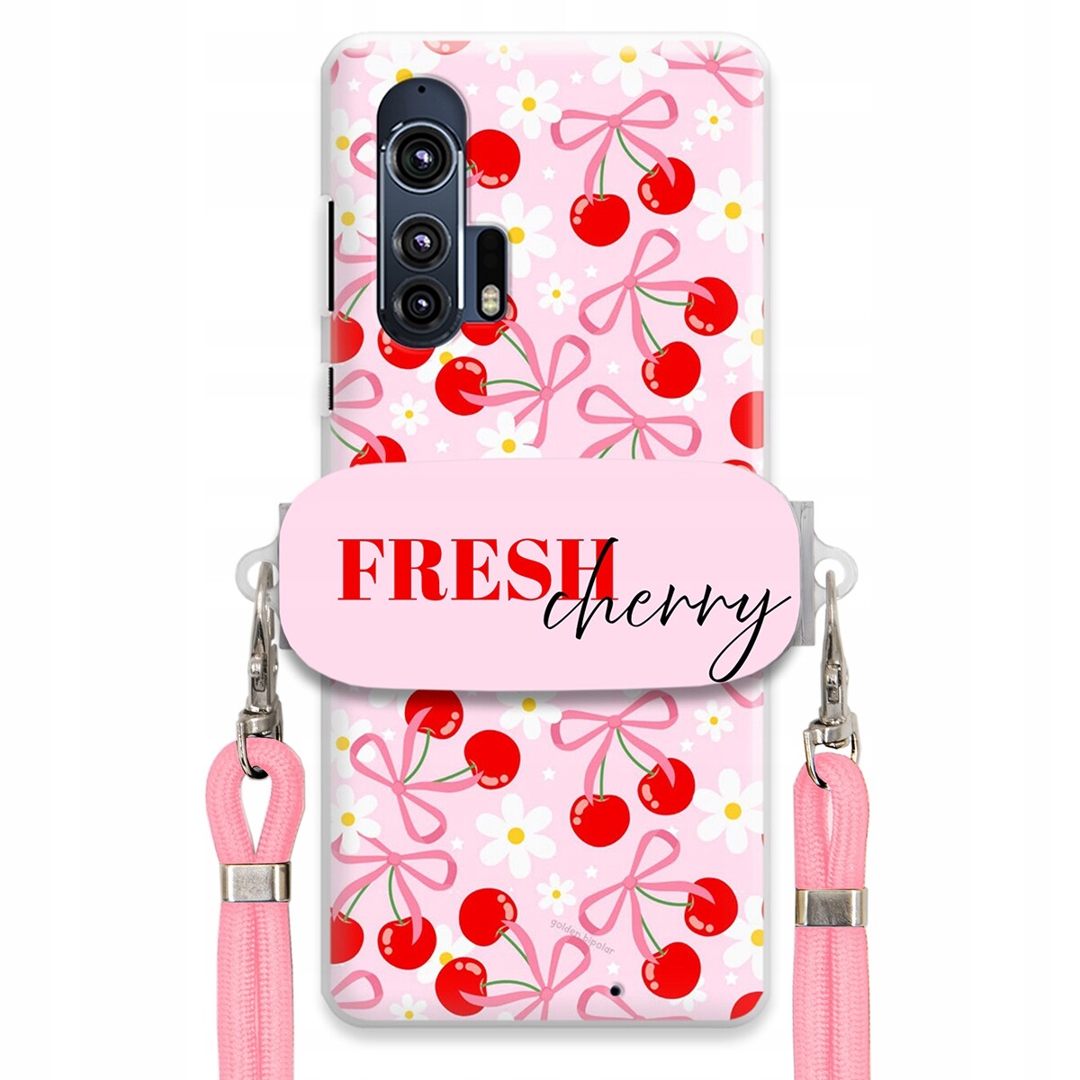 Pouzdro pro Motorola Edge Plus Case Držák Šňůrka Růžová Fresh Cherry Kokardy