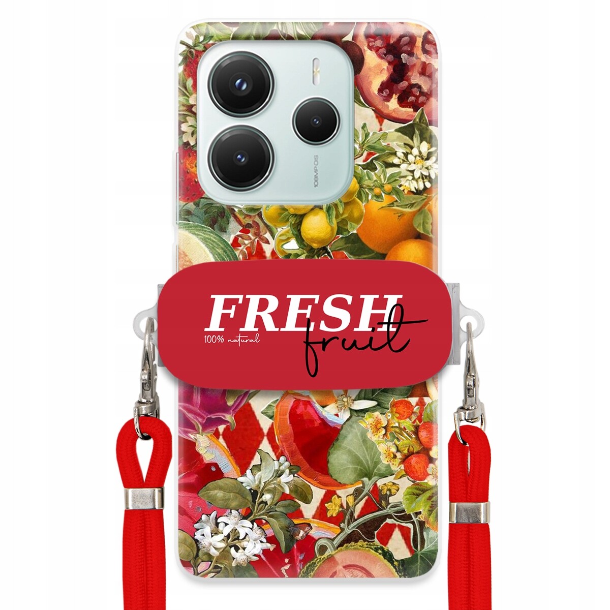 Pouzdro pro Xiaomi Redmi Note 14 5G Červené vodítko Držák Fresh Fruit Silné