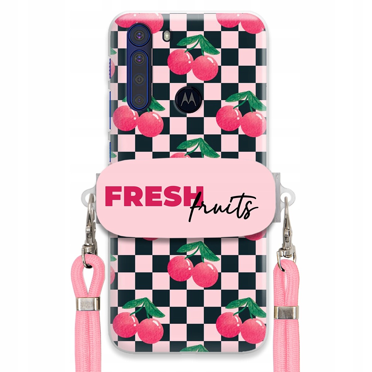 Pouzdro pro Motorola One Fusion Růžové vodítko Funkční rukojeť Fresh Fruits