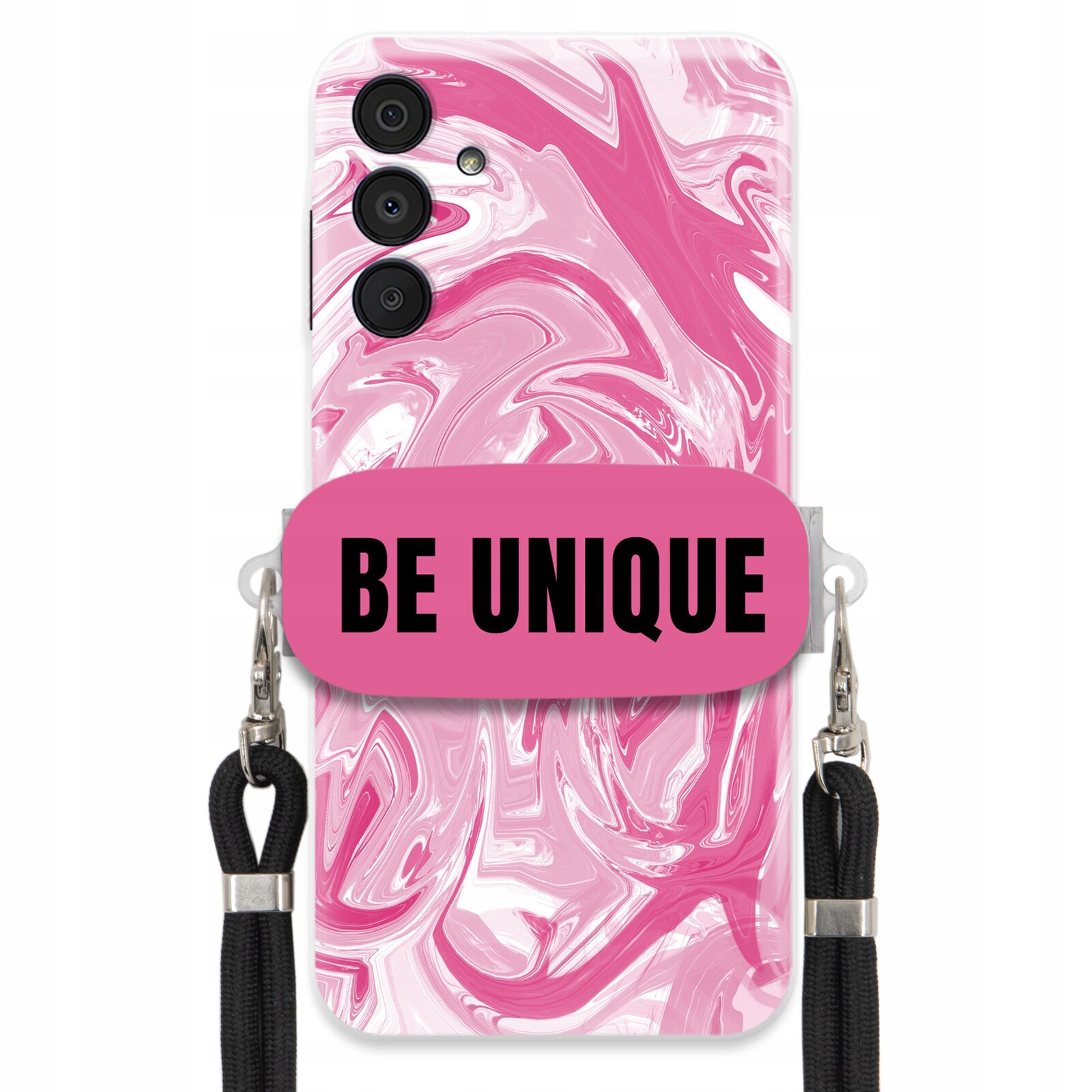 Pouzdro pro Samsung A16 Case úchytka šňůrka Černý Růžový Mramor Be Unique