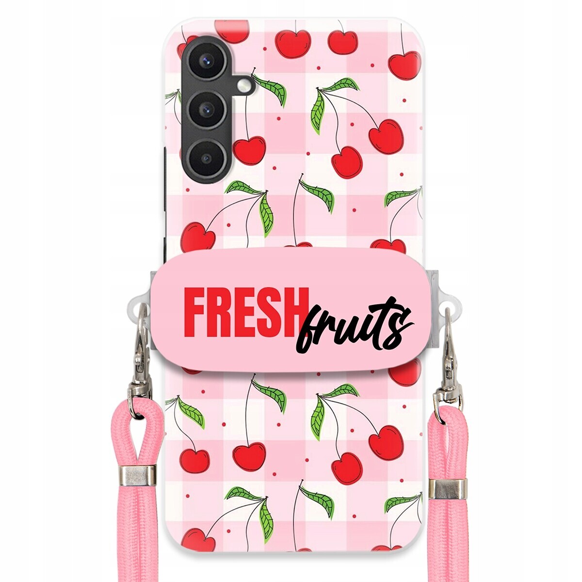 Pouzdro pro Samsung A34 5G Case Držák Šňůrka Růžová Fresh Fruits Mřížka