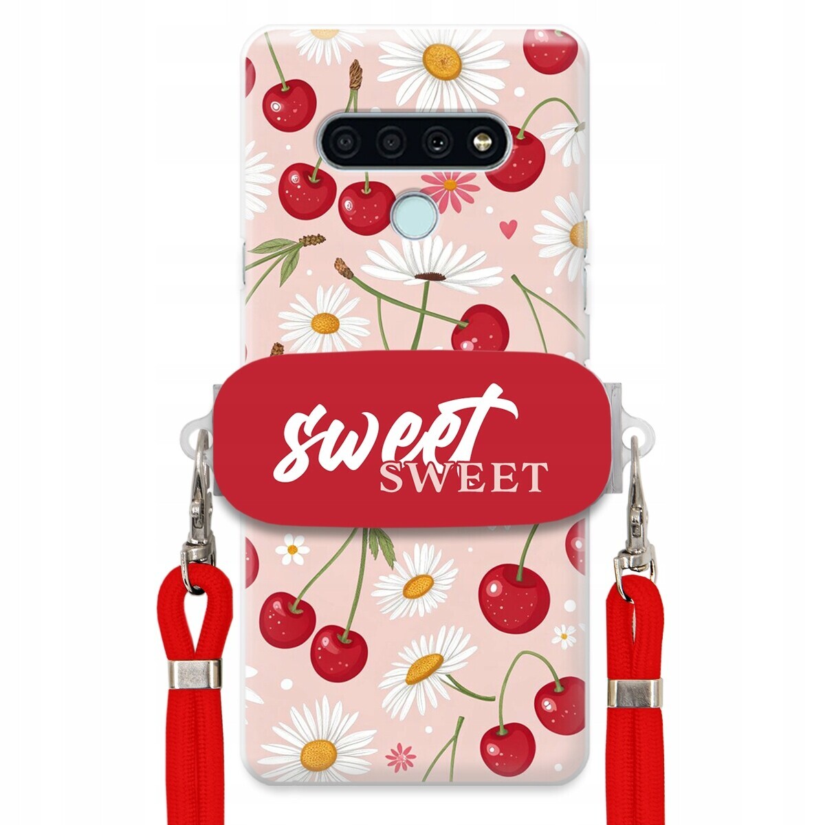 Pouzdro pro Lg K71 Červené vodítko držák na crossbody Sweet Sweet Višňový Květ