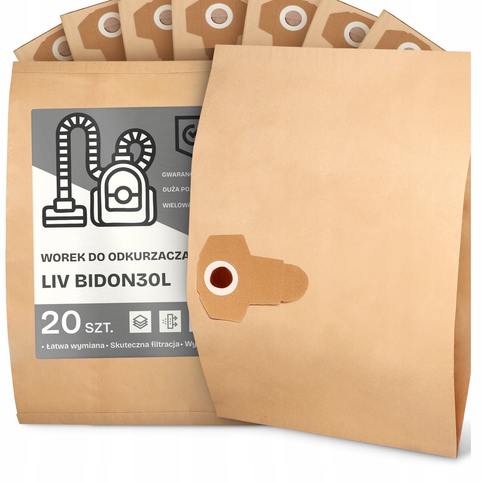 20 x Sáček Do Vysavače Liv Lahev Na Pití 30L Papírový 2-vrstvový Sáček Sáčky 2A