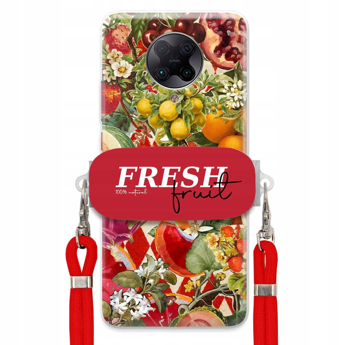 Pouzdro pro Xiaomi Redmi K30 Pro Červené Crossbody vodítko Držák Fresh Fruit