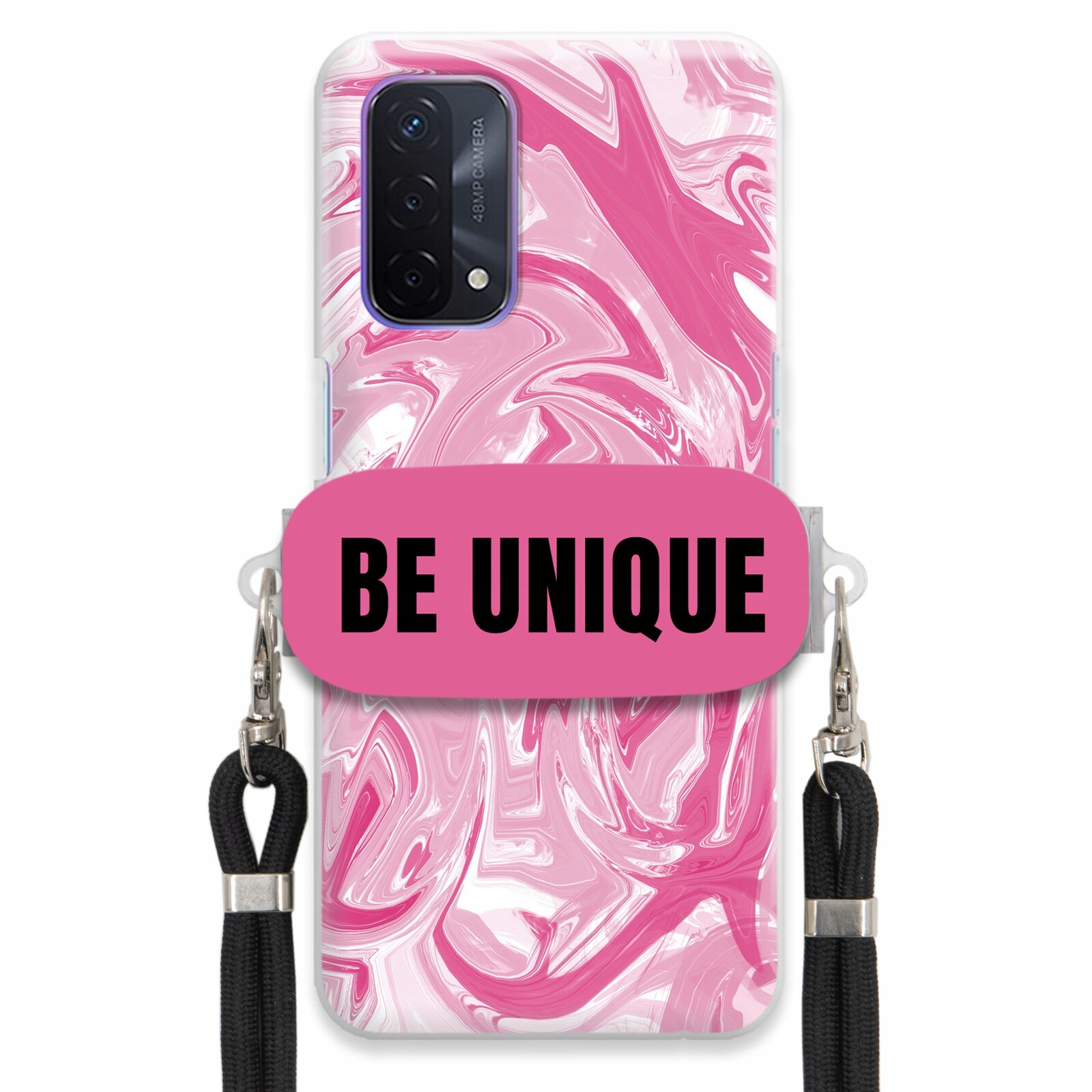 Pouzdro pro Oppo A54 5G Case úchyt šňůrka Černý Růžový Mramor Be Unique