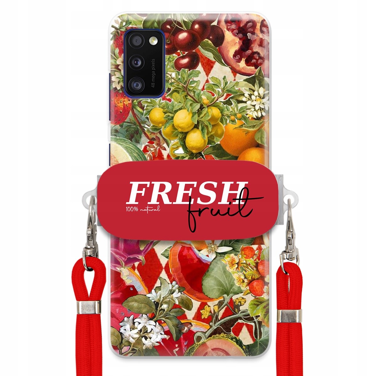 Pouzdro pro Samsung A41 Červené Crossbody vodítko Držák Fresh Fruit Ovocné