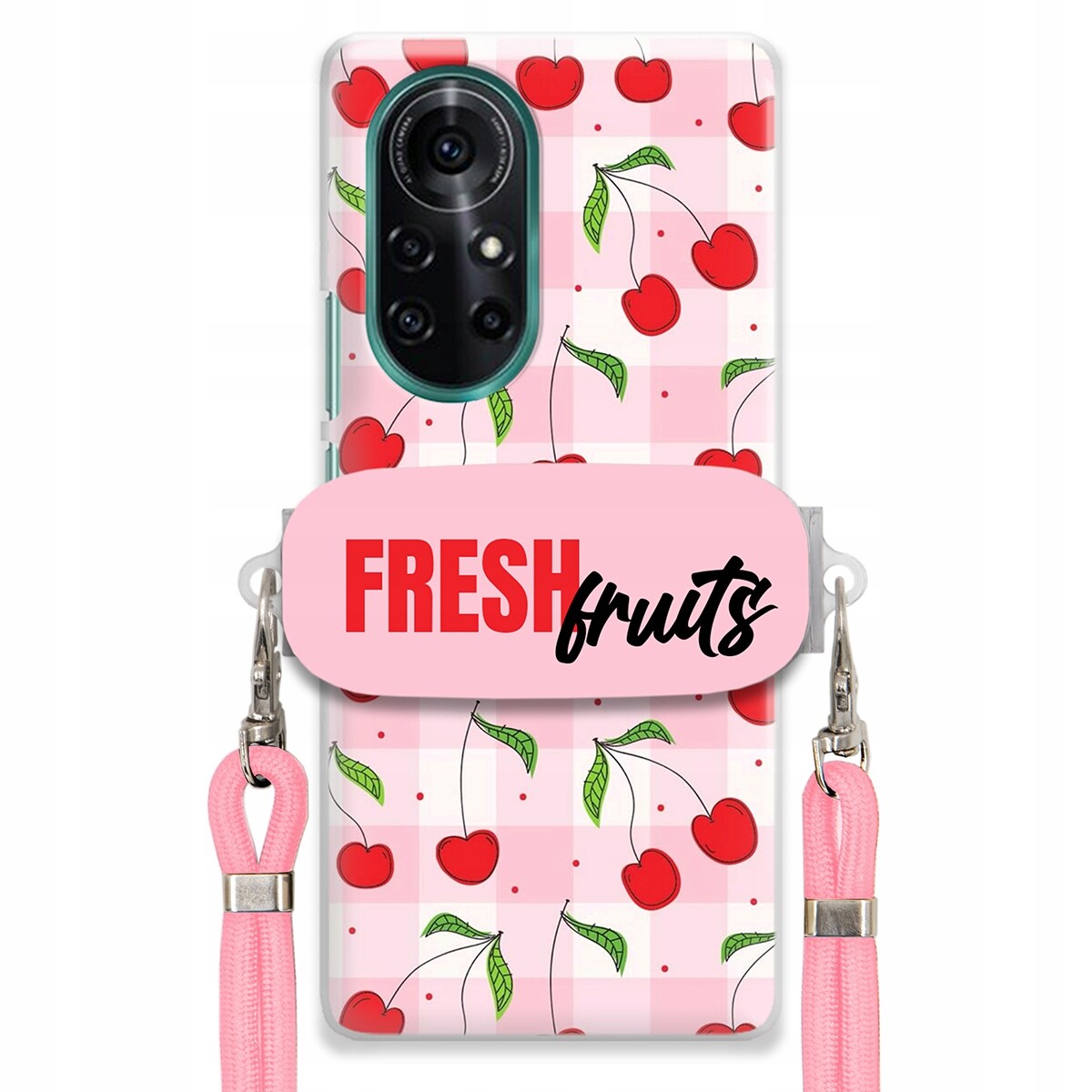 Pouzdro pro Huawei Nova 8 Case Držák Šňůrka Růžová Fresh Fruits Mřížka