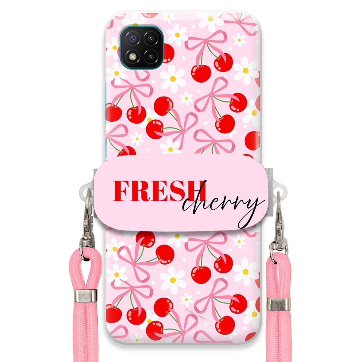 Pouzdro pro Xiaomi Poco C3 Case Držák Šňůrka Růžová Fresh Cherry Kokardy