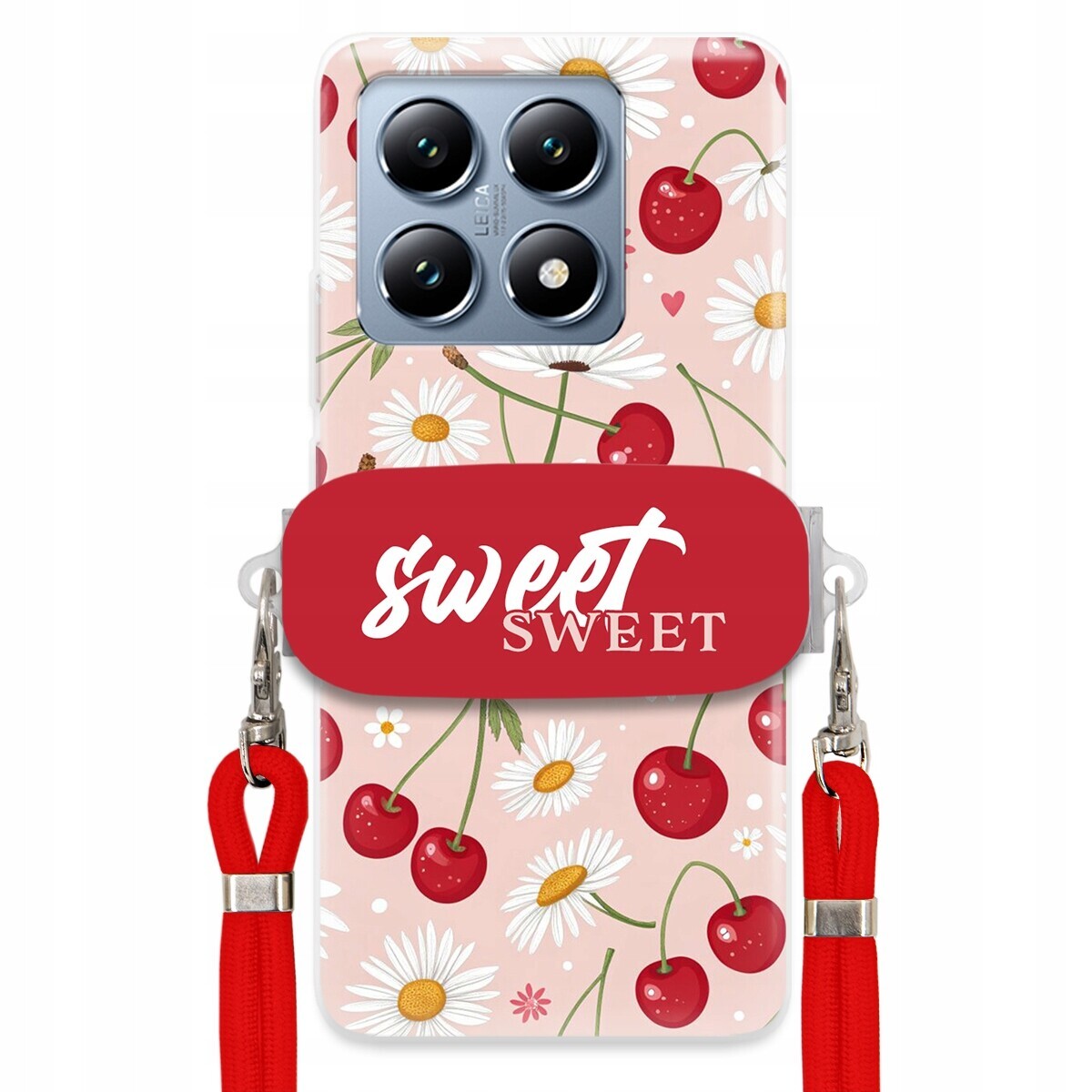 Pouzdro pro Xiaomi 14T Červené vodítko Držák Sweet Sweet Višeň a sedmikráska