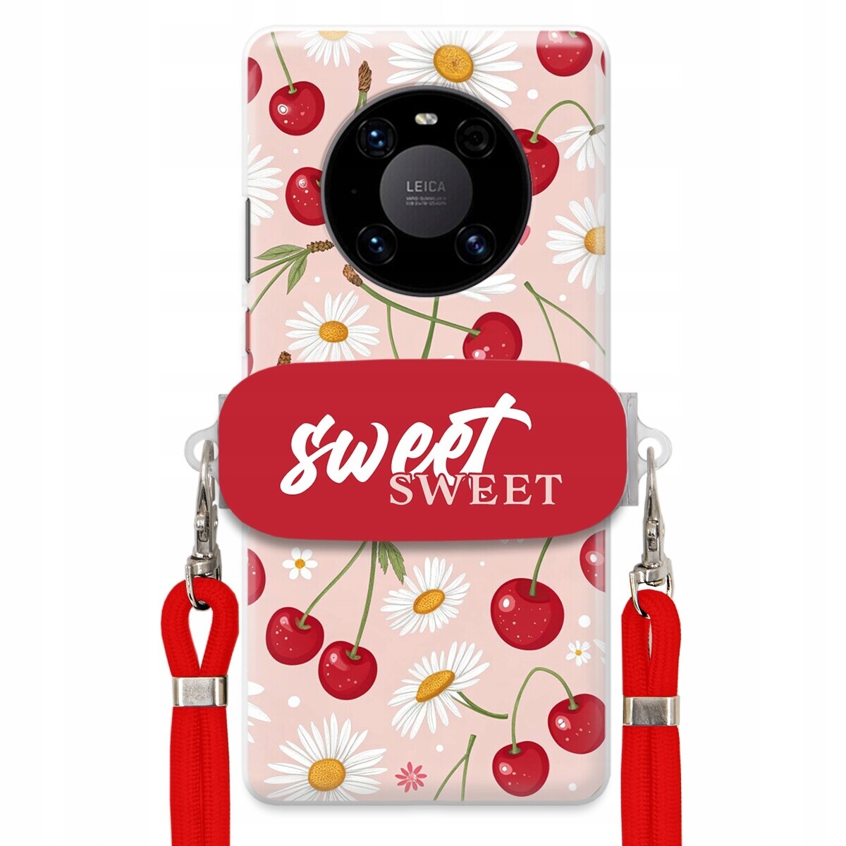 Pouzdro pro Huawei Mate 40 Pro Červené vodítko držák Sweet Sweet Višňový Květ