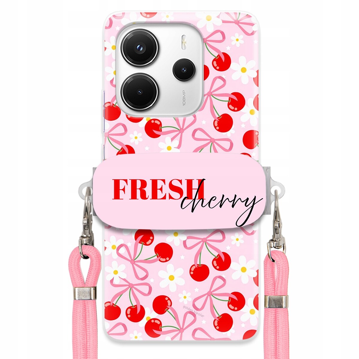 Pouzdro pro Xiaomi Redmi Note 14 4G Case Držák Šňůrka Růžová Fresh Cherry