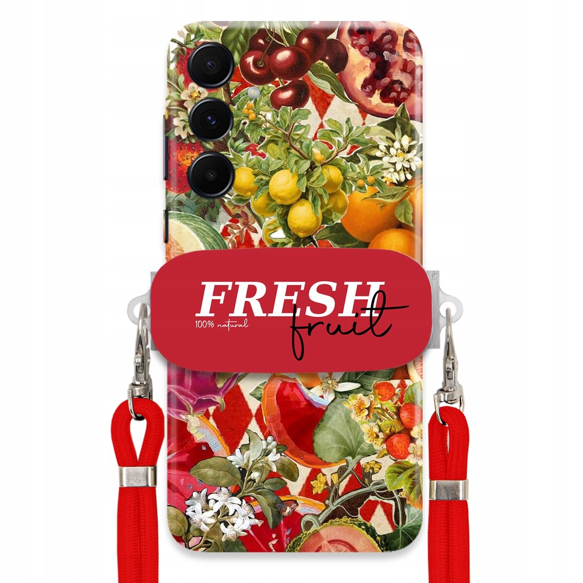 Pouzdro pro Samsung A55 5G Červené Crossbody vodítko Držák Fresh Fruit Ovoce