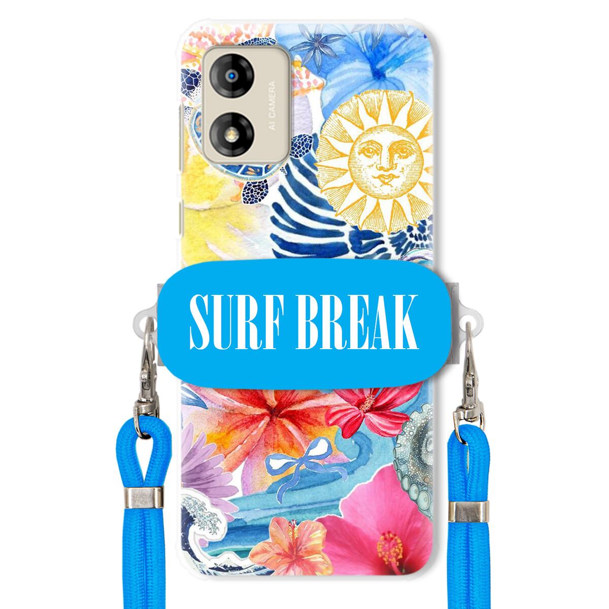 Pouzdro pro Motorola E13 Modré Crossbody vodítko Držák Surf Break Lata