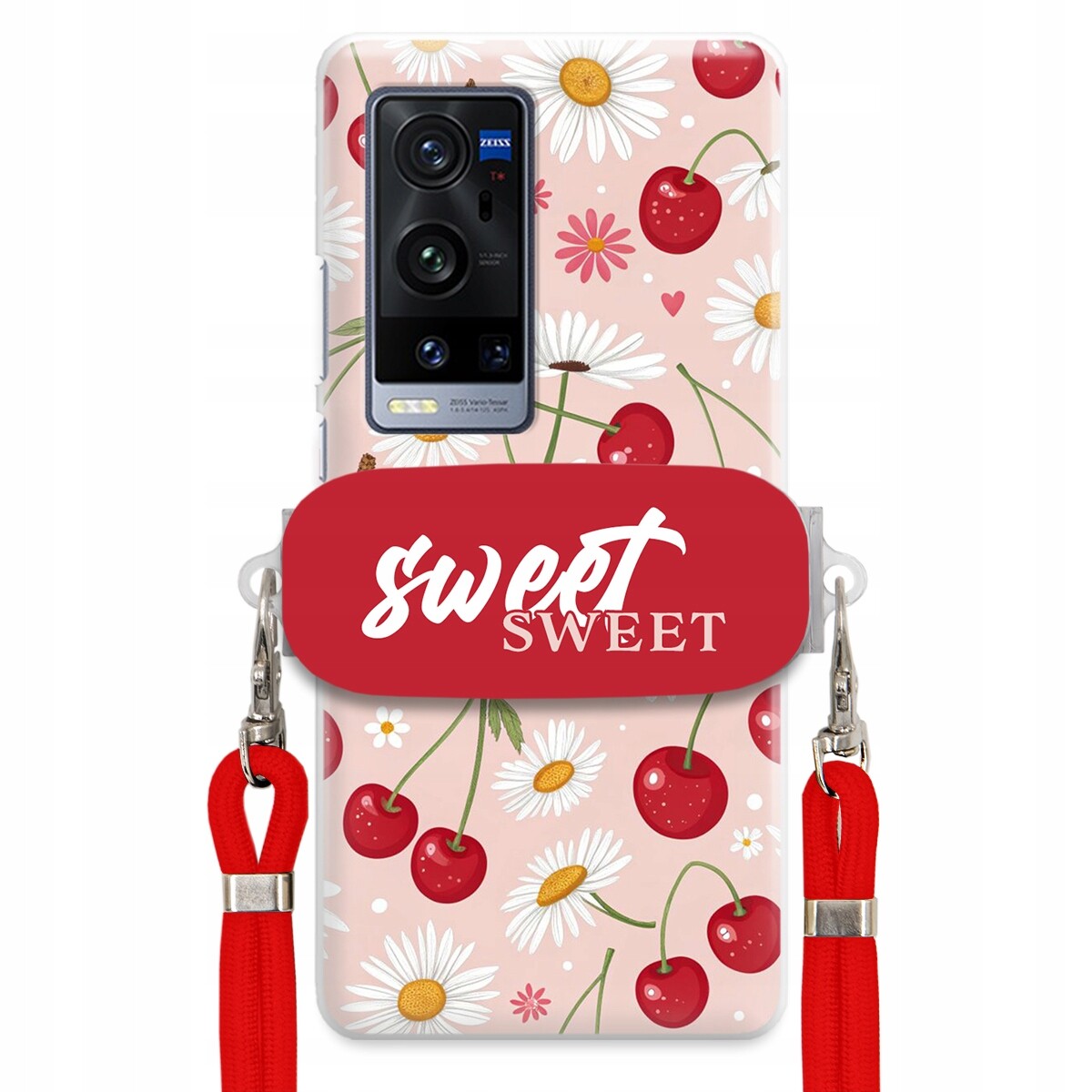 pouzdro na Vivo X60 Pro Plus Červené vodítko držák Sweet Sweet Višňový Květ