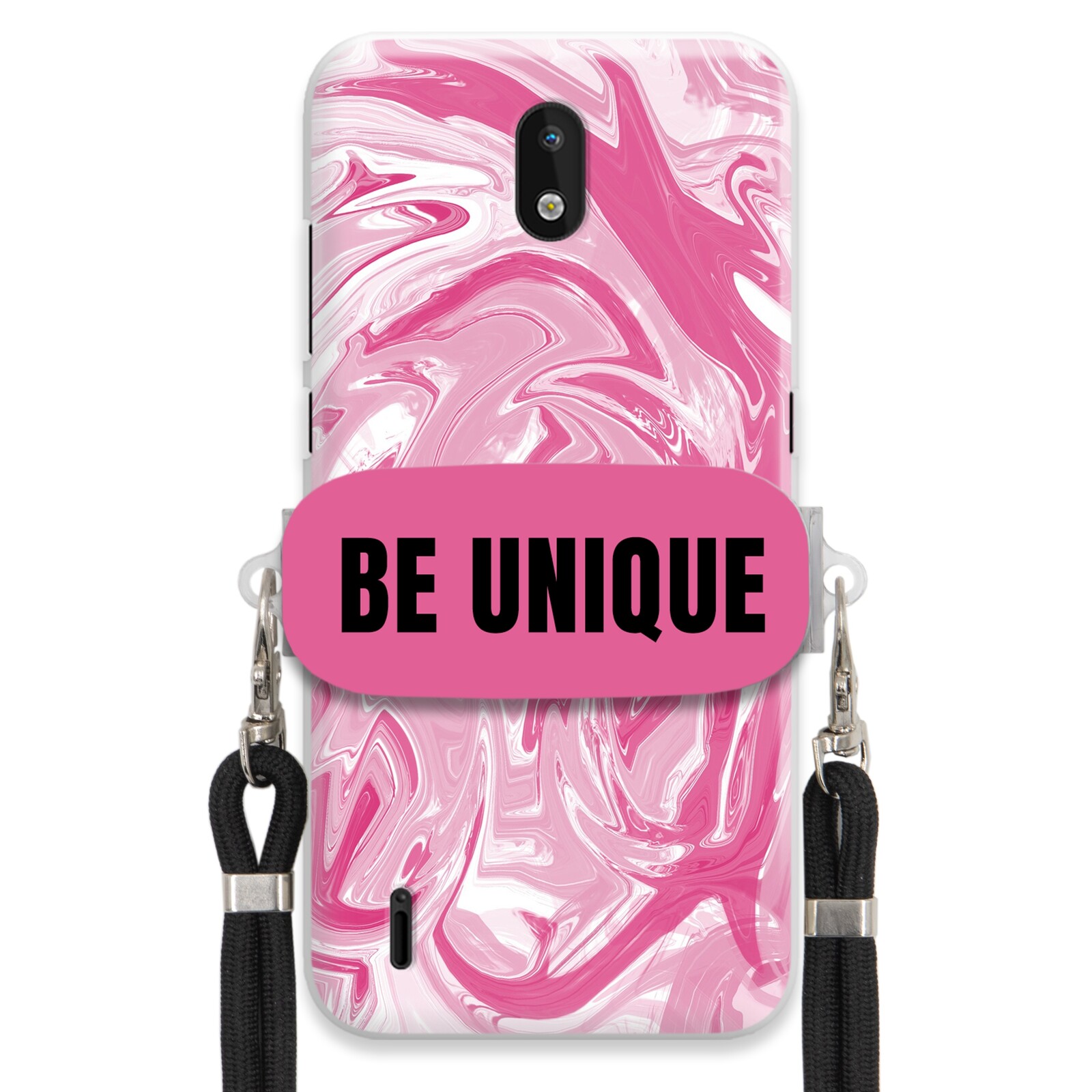 Pouzdro pro Nokia 1.3 Pouzdro úchyt šňůrka Černá Růže Mramor Unique