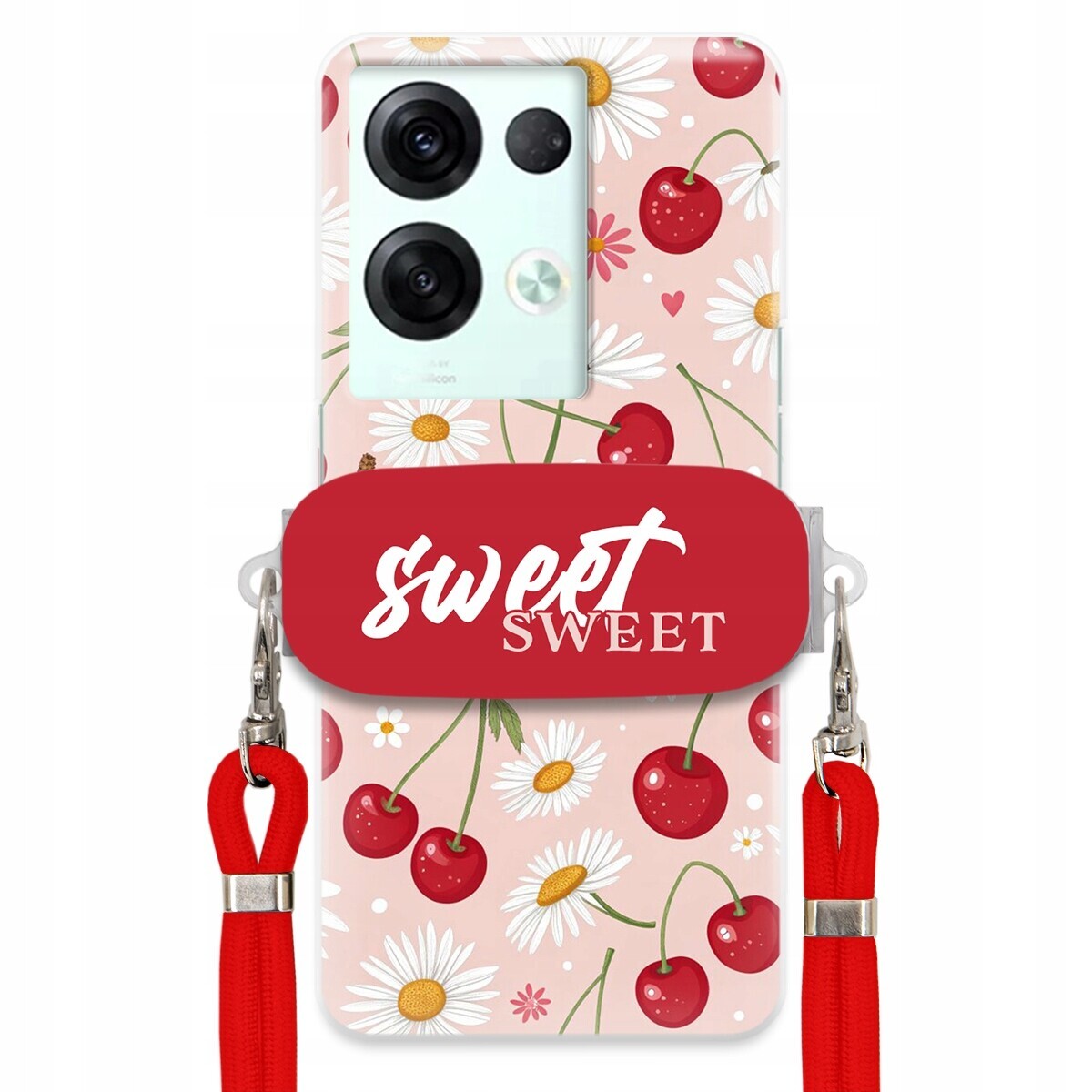 Pouzdro pro Oppo Reno 8 5G Červené vodítko držák Crossbody Sweet Višňový Květ