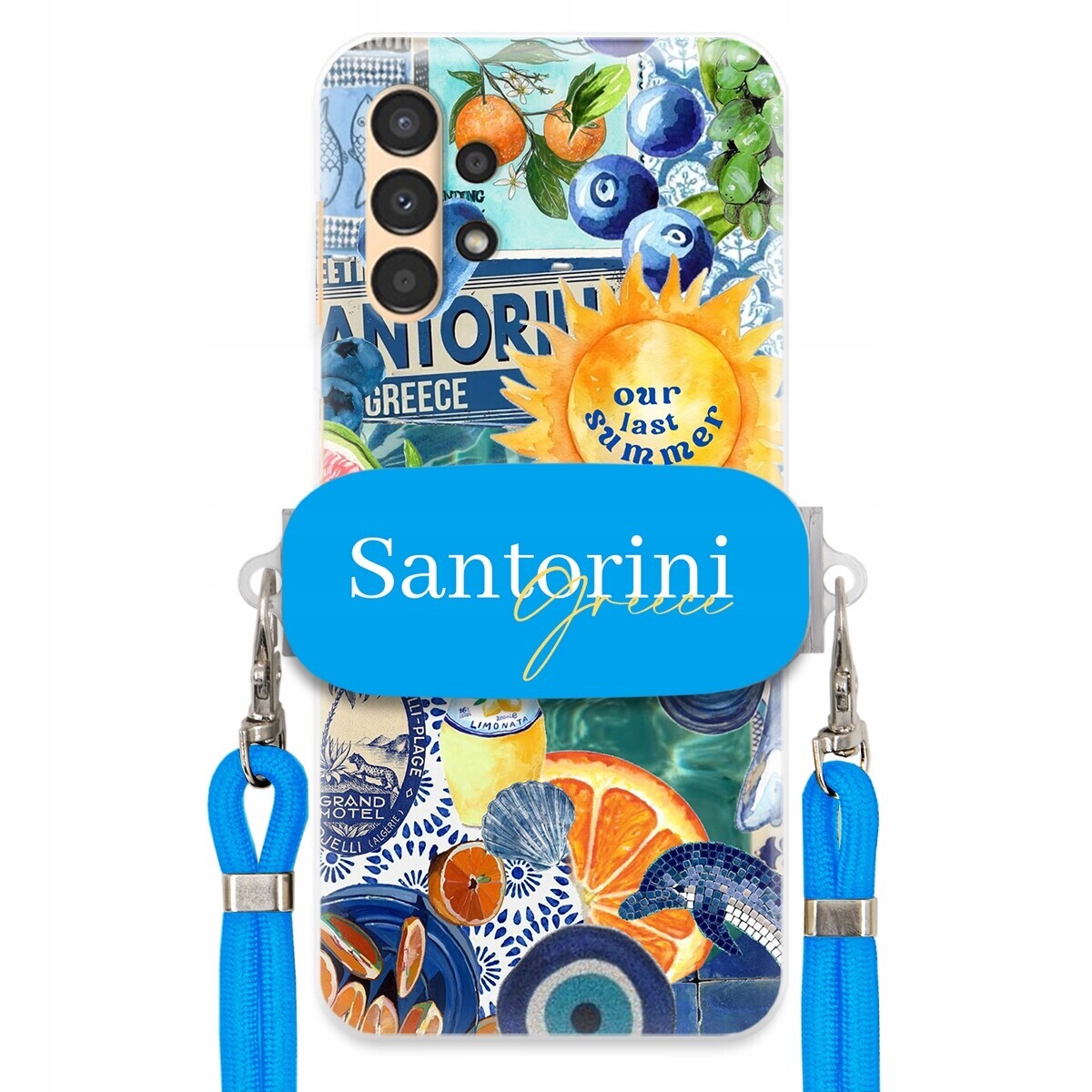 Pouzdro pro Samsung A04S Modré Crossbody vodítko Držák Santorini Sea Vibes