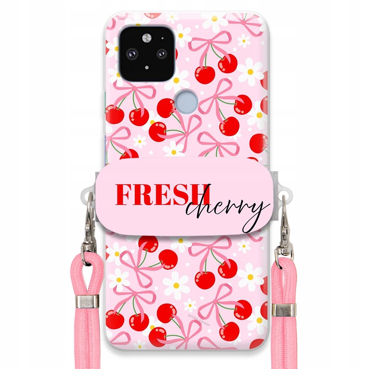 Pouzdro pro Google Pixel 5XL Case Držák Šňůrka Růžová Fresh Cherry Kokardy