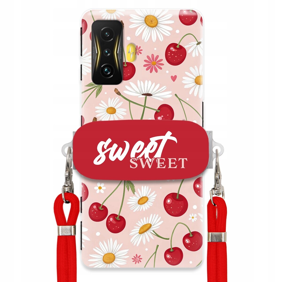 Pouzdro pro Xiaomi Poco F4 Gt Červené vodítko držák Sweet Sweet Višňový Květ