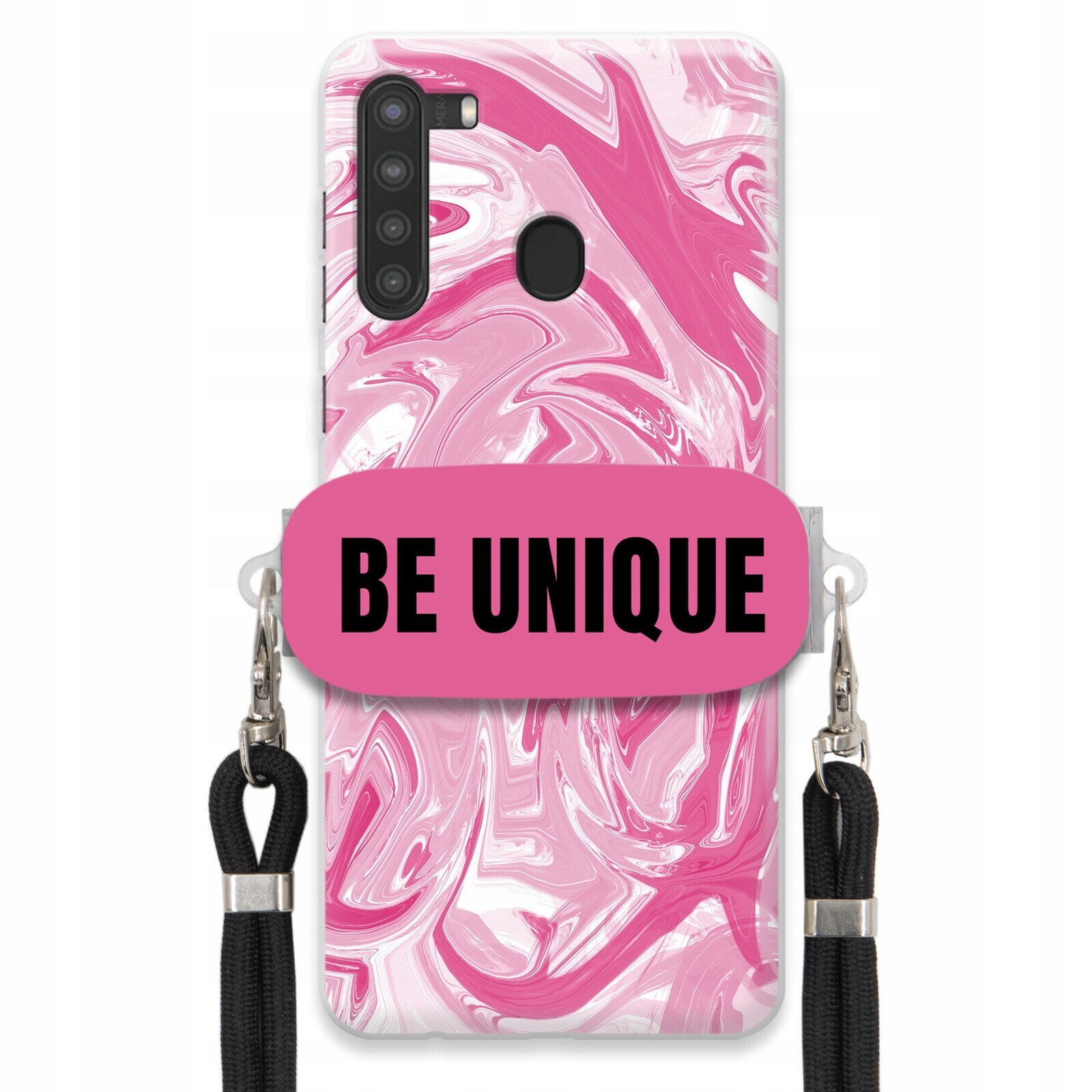Pouzdro pro Samsung A21 Case úchytka šňůrka Černá Růžová Mramorová Be Unique