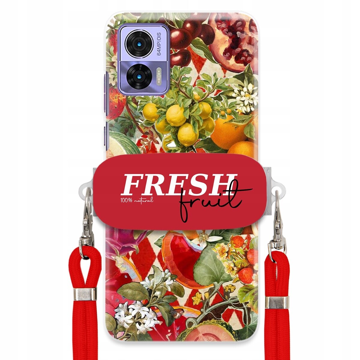 Pouzdro pro Motorola Edge 30 Lite Červené Crossbody vodítko Držák Fresh Fruit