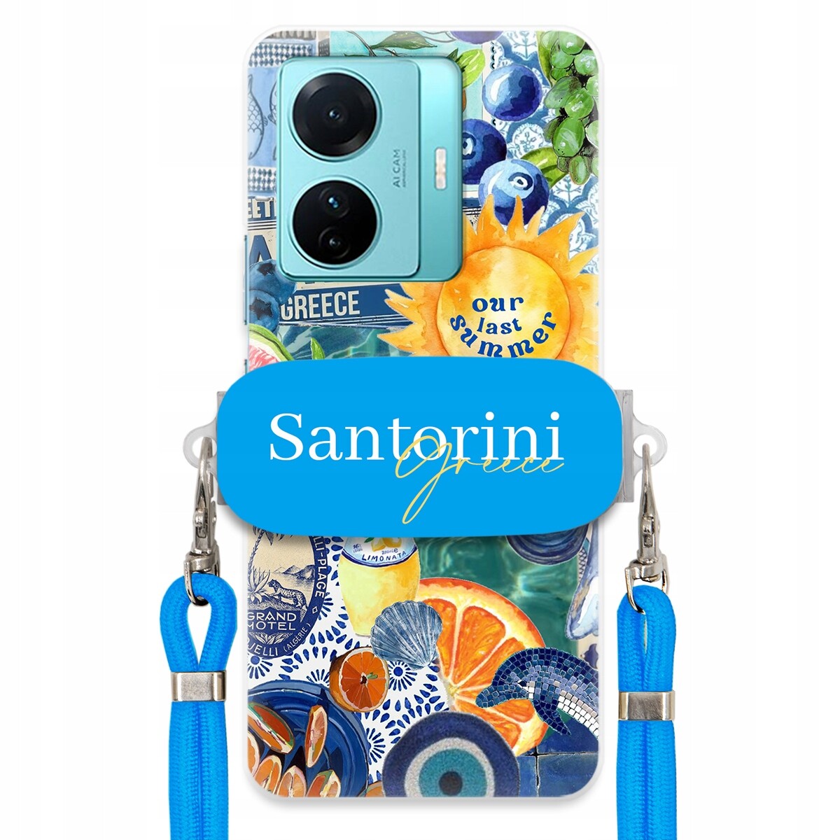 pouzdro na Vivo S15 E Modré Crossbody vodítko Držák Santorini Sea Vibes