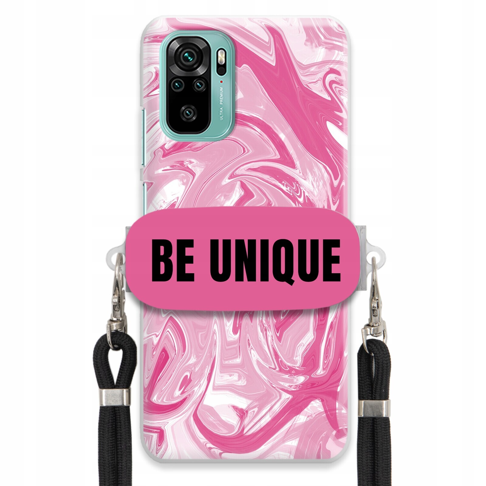 Pouzdro pro Xiaomi Redmi Note 10 úchytka na šňůrku Černá Růže Mramor Unique