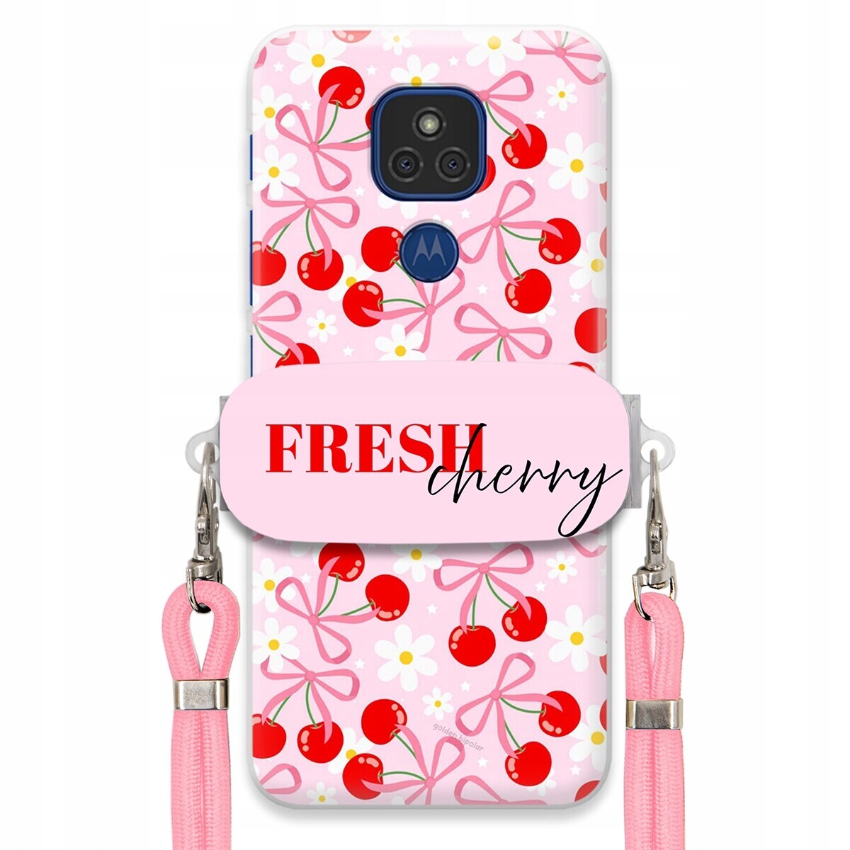 Pouzdro pro Motorola G9 Play Case Držák Šňůrky Růžová Fresh Cherry Kokardy