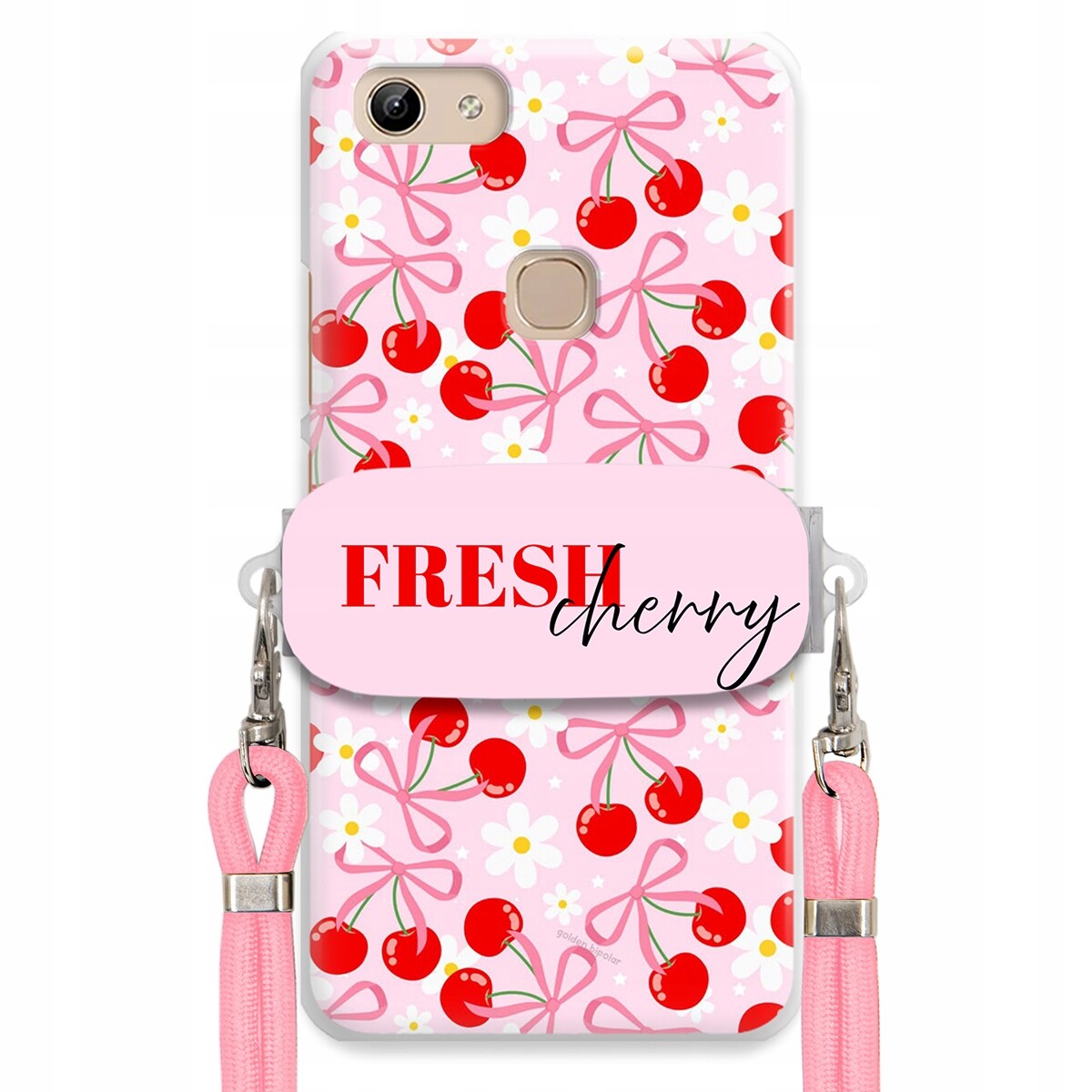 pouzdro na Vivo Y81 Case Držák Šňůrka Růžová Fresh Cherry Kokardy Pink