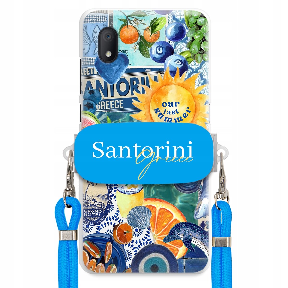 Pouzdro pro Samsung S25 Edge Modré Crossbody vodítko Držák Santorini Sea