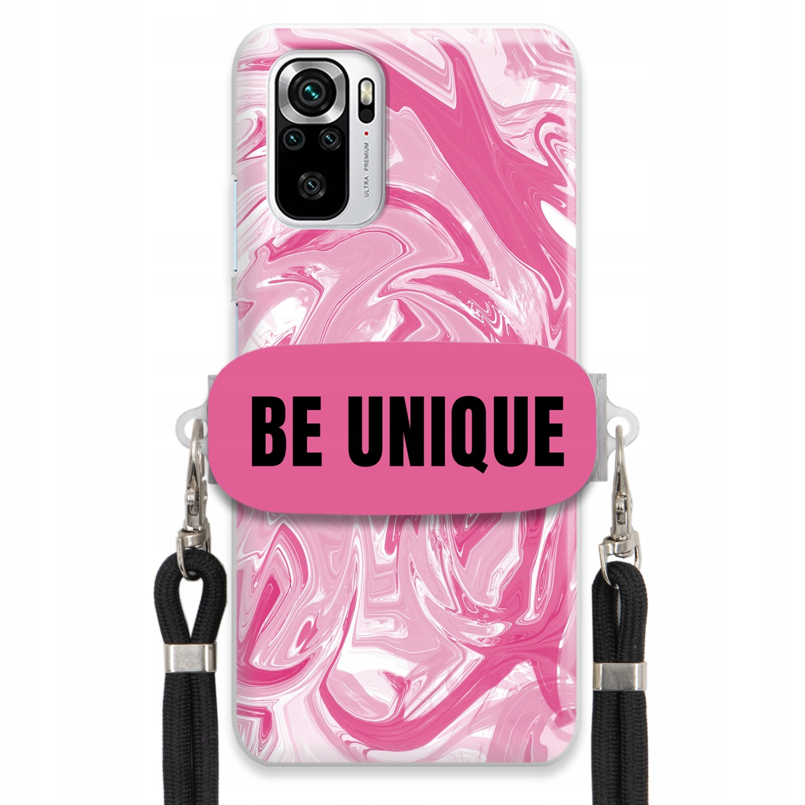 Pouzdro pro Xiaomi Redmi Note 10S Case Uchywt Šňůrka Černá Růžová Mramor Unique
