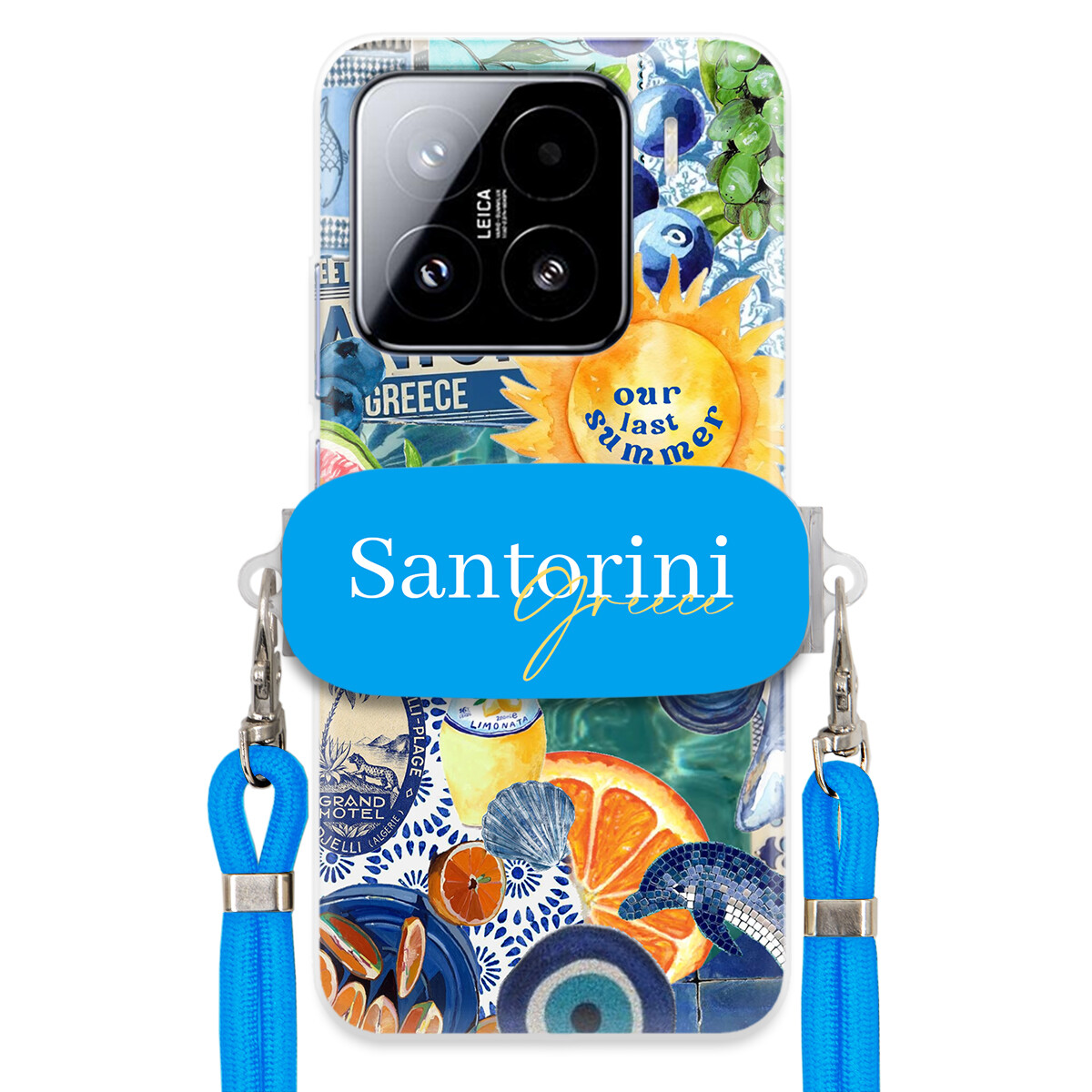 Pouzdro pro Xiaomi 15 Modré Crossbody vodítko Držák Santorini Sea Vibes