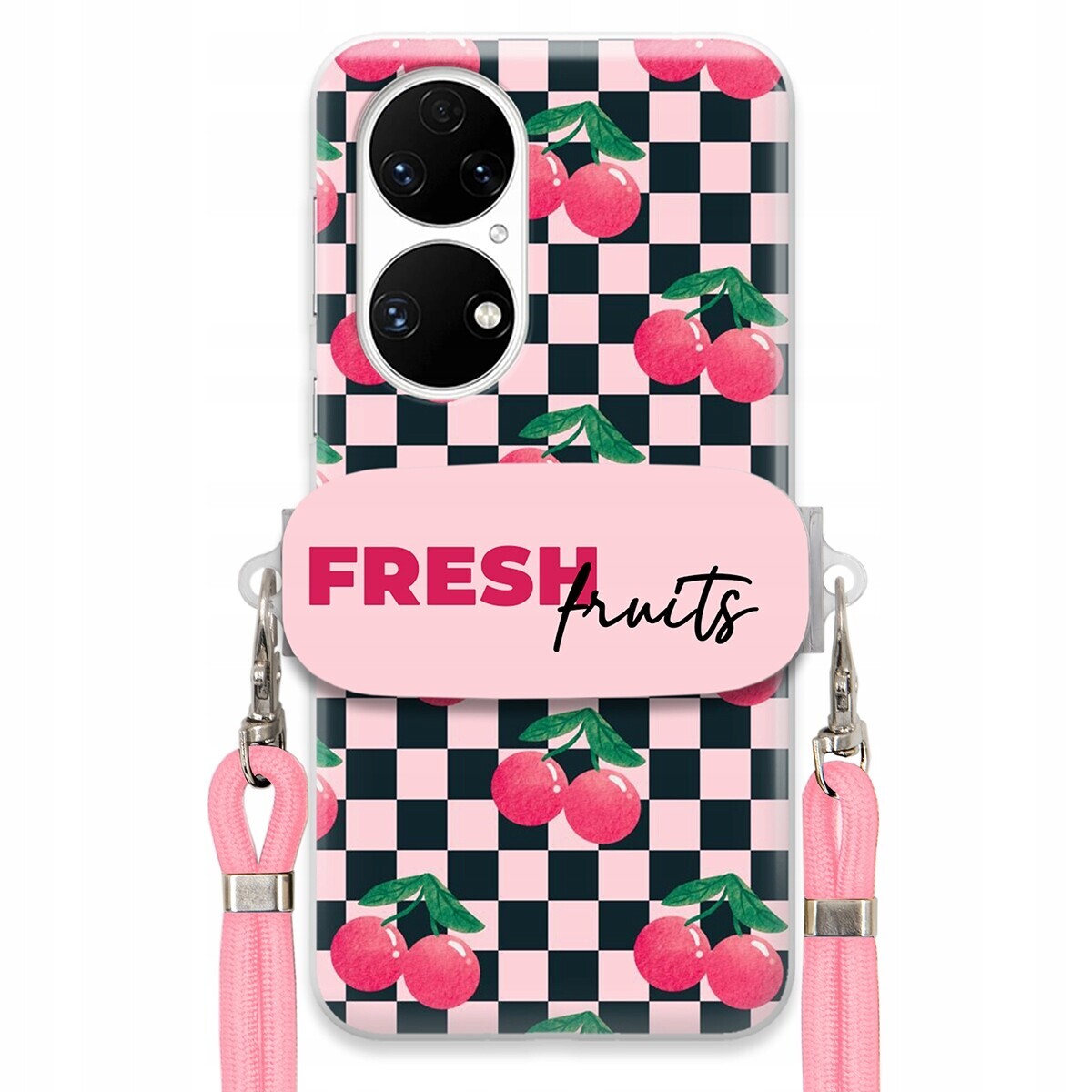 Pouzdro pro Huawei P50 Vodítko Pink Crossbody Držák Šachovnice Fresh Fruits