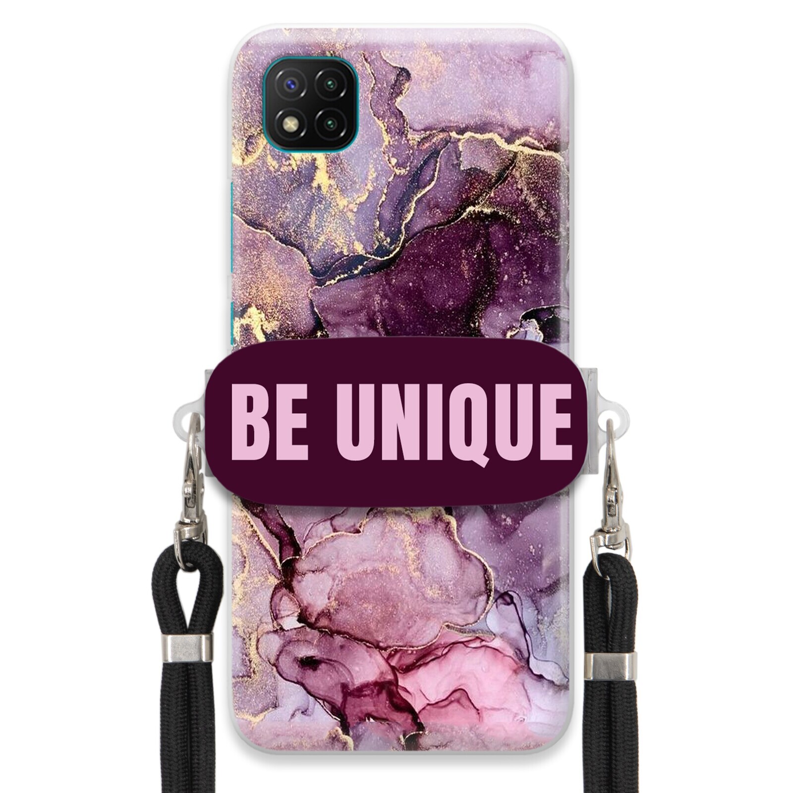 Pouzdro pro Xiaomi Poco C3 úchytka na šňůrku Černá Fialová Mramorová Be Unique