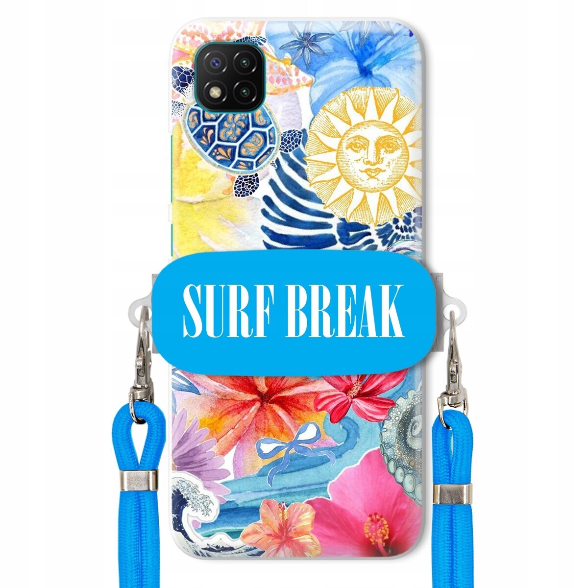 Pouzdro pro Xiaomi Poco C3 Crossbody vodítko modré Držák Surf Break Dovolená