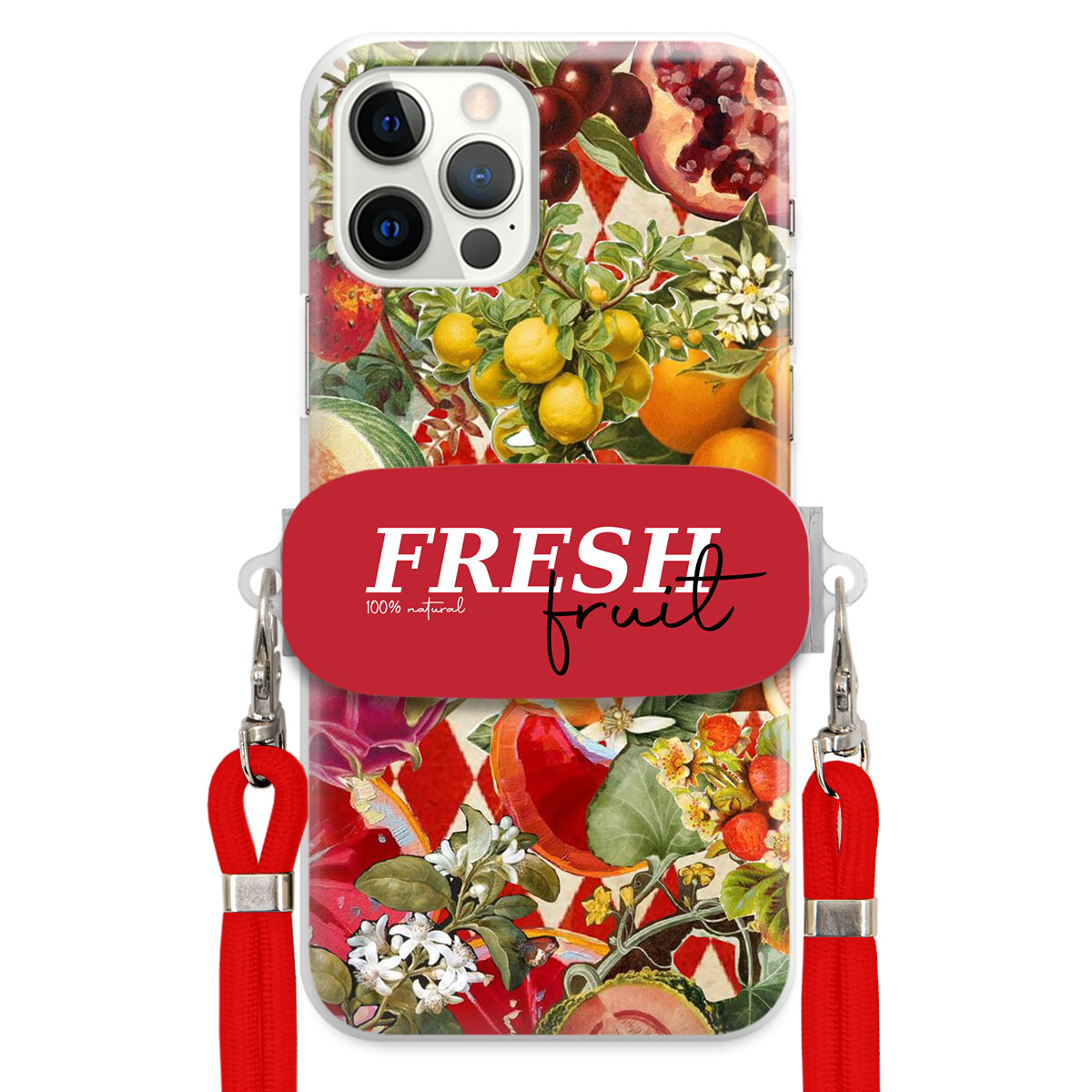 Pouzdro pro iPhone 12 Pro Červené vodítko Crossbody Držák Fresh Fruit Ovoce