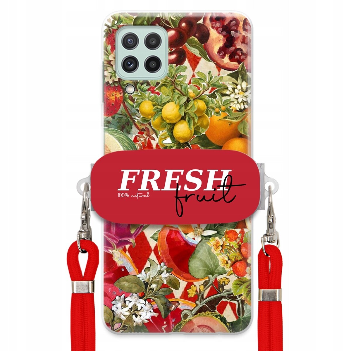 Pouzdro pro Samsung A22 4G Červené Crossbody vodítko Držák Fresh Fruit Ovoce