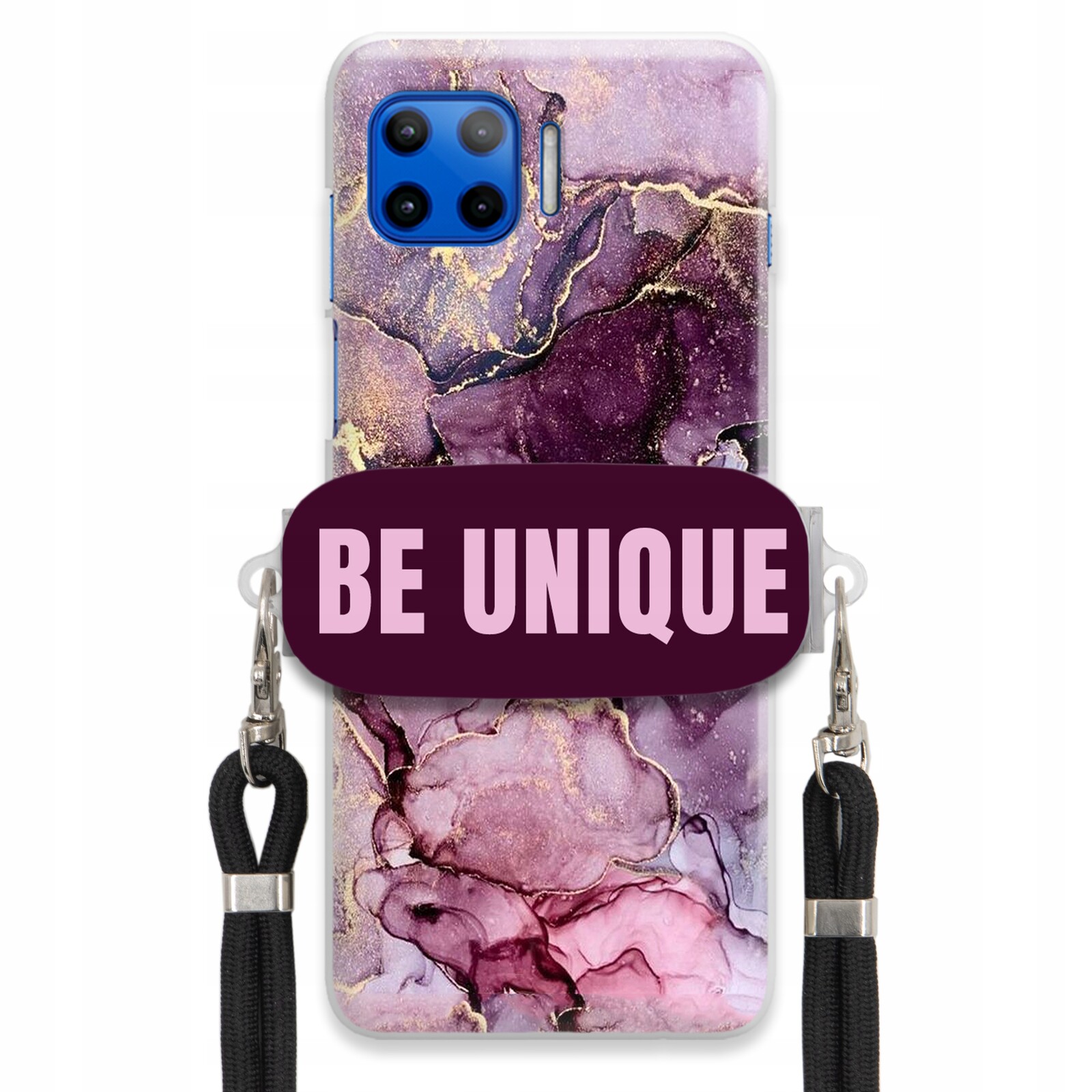 Pouzdro pro Motorola G 5G Plus Case Držák Šňůrka Černá Fialová Mramorová